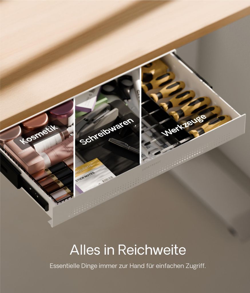 Lukana Schreibtisch Organizer – 5 Fächer, Stifthalter, Schublade, A4, Metall Mesh, Schwarz
