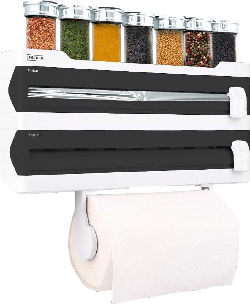 Wandrollenhalter und Kräuterregal - Dreifachspender aus Aluminium für eine organisierte Küche