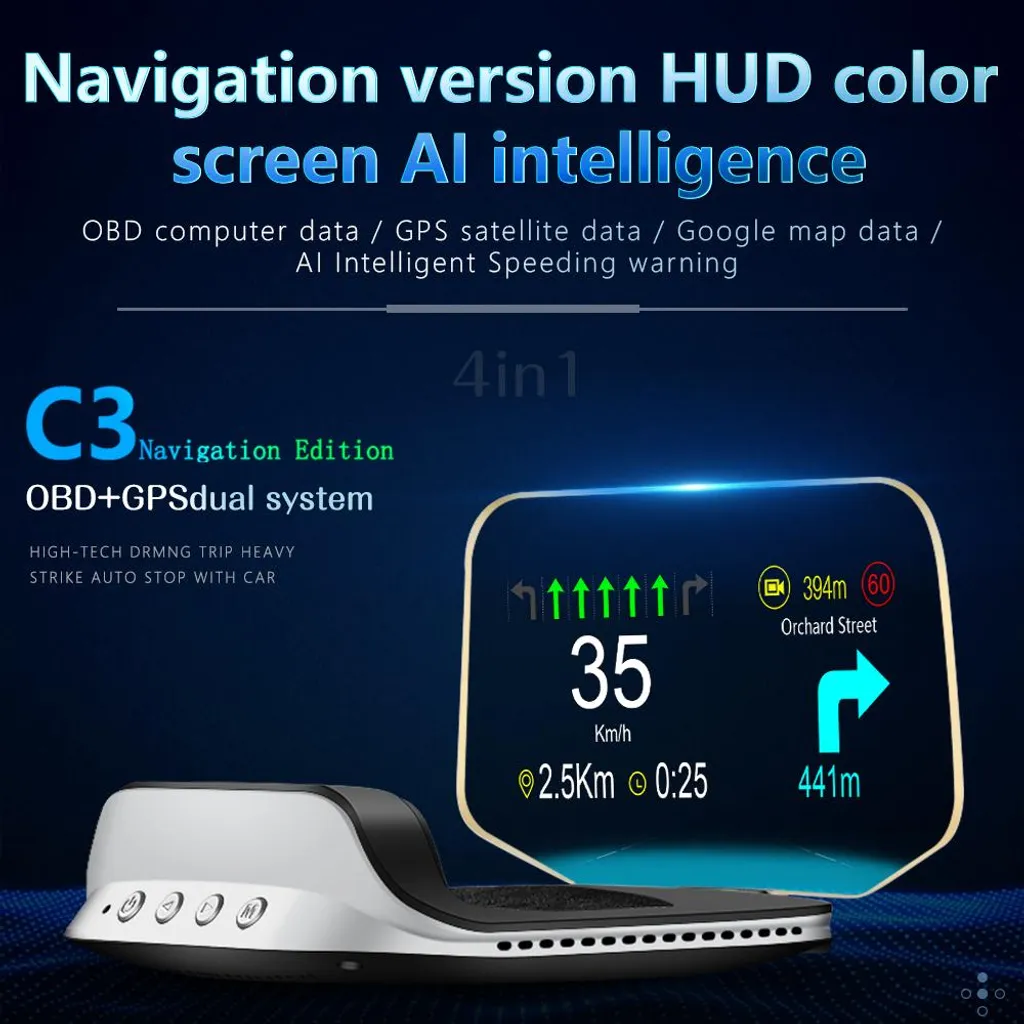 Projecteur de navigation GPS et OBD2 avec alerte de vitesse excessive