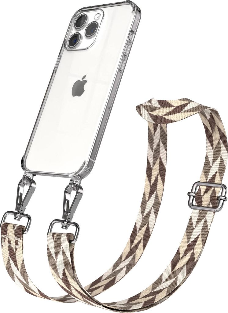 EAZY CASE Handykette - Verstellbarer Trageriemen kompatibel mit Apple iPhone 15 Pro Max, Handykordel mit transparenter Silikon-Hülle, Karabiner Si...