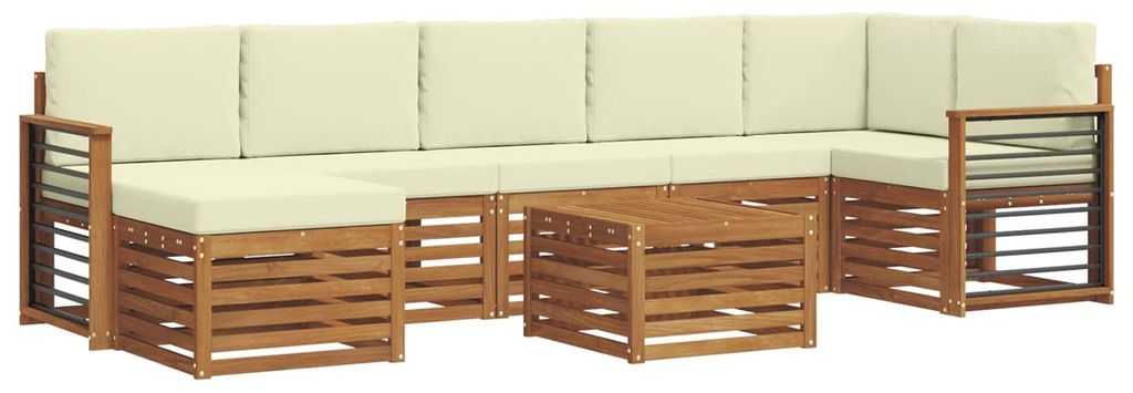 vidaXL Ecksofa Set mit Kissen 8 pcs Natur und Creme Massivholz Akazie
