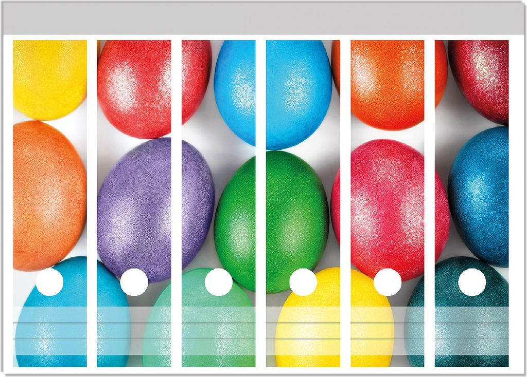 Wallario Ordnerrücken Sticker, selbstklebend für breite Ordner, 6 Stück, Motiv Bunte Oster-Eier in Nahaufnahme mit kräftigen Farben