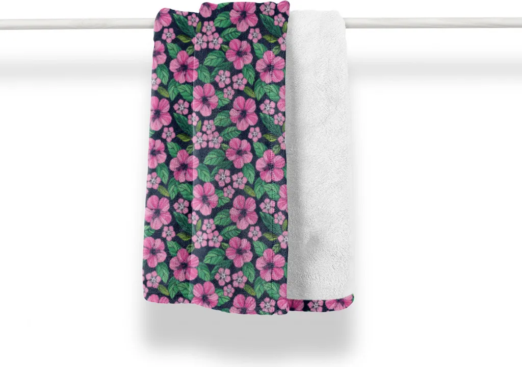 Abakuhaus Coperta in Pile di Flanella Floreale 125x175 cm Rosa Verde