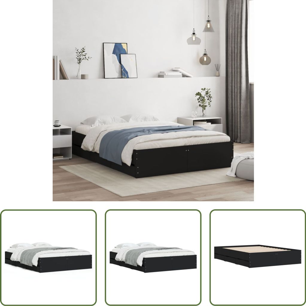 The Living Store Bettgestell mit Schubladen Schwarz 120x190 Produktbild 
