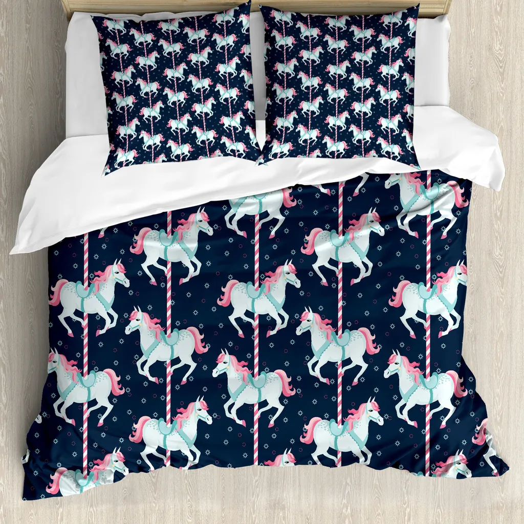 Housse de couette ABAKUHAUS chevaux de carrousel 155x220cm indigo