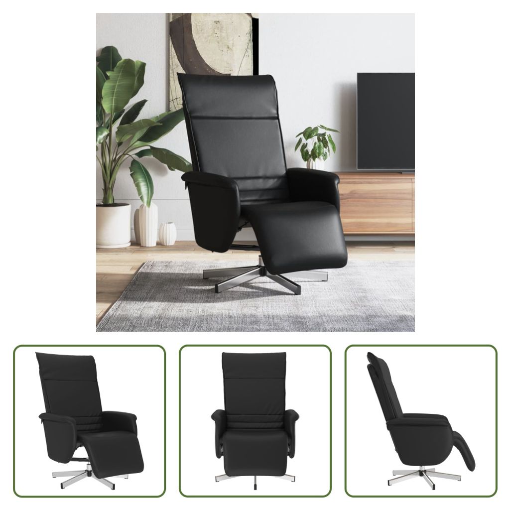 The Living Store Relaxsessel mit Fußteil Schwarz Kunstleder