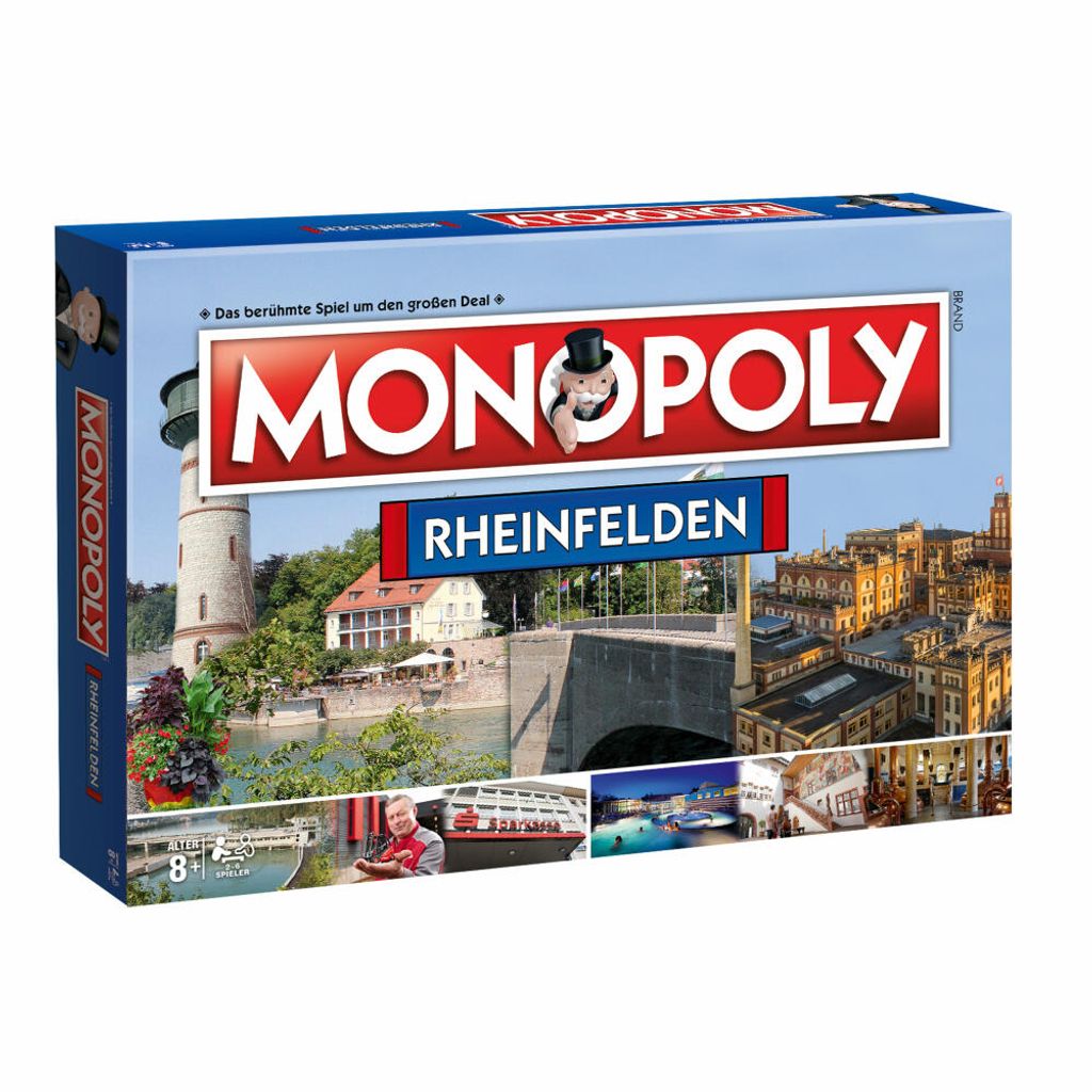 A Monopoly board game box featuring a city scene and various smaller images of local attractions.