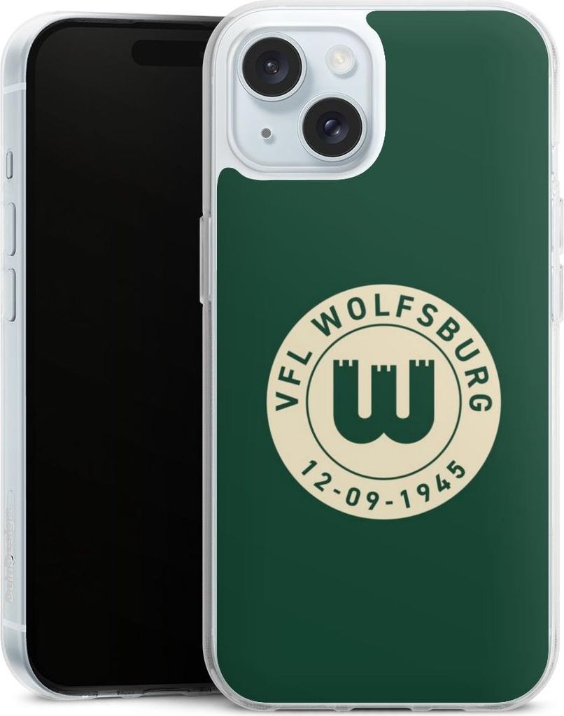 DeinDesign Handyhülle für Apple iPhone 15 Silikon Hülle Case Smartphone Schutzhülle Offizielles Lizenzprodukt VfL Wolfsburg 80 Jahre