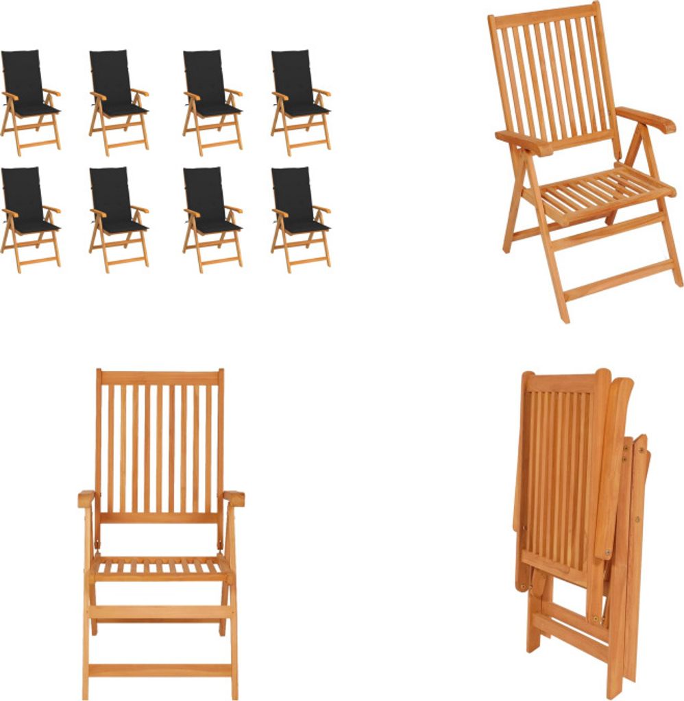 vidaXL Garten Liegestühle mit Kissen 8 Stk. Massivholz Teak - Gartenstuhl - Gartenstühle - Garten-Liegestuhl - Garten-Liegestühle