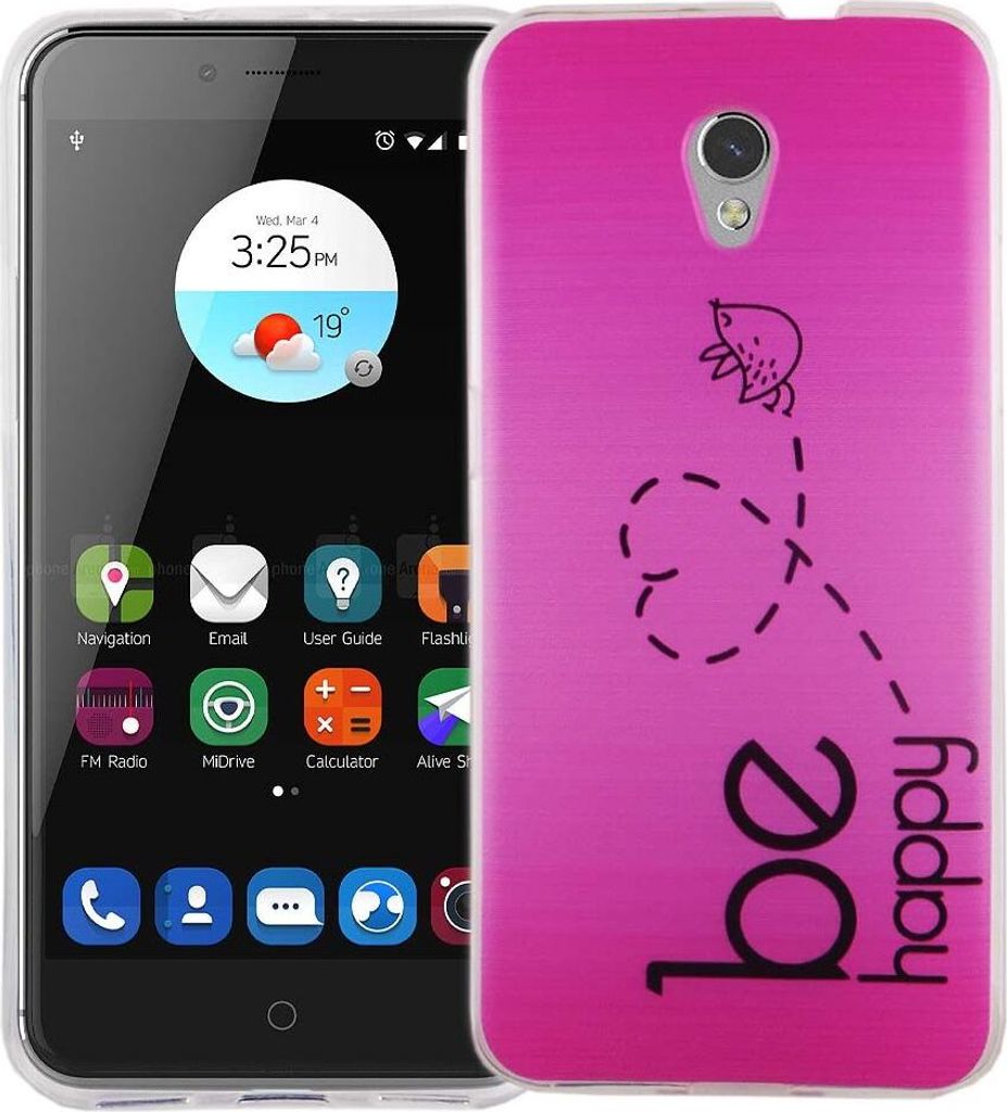 Handy Hülle für ZTE Blade V7 Cover Case Schutz Tasche Motiv Slim Silikon TPU Be Happy Pink