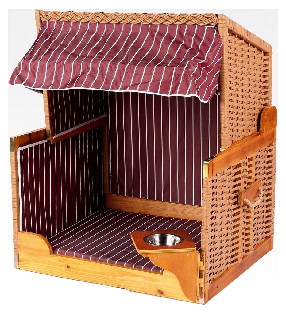 Hundestrandkorb - gestreift/rot - PE beige - mit Schutzhülle