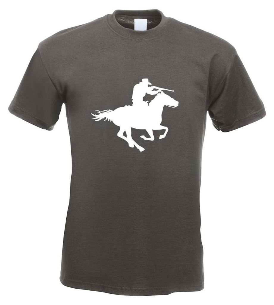 Kiwistar - T-Shirt - Graphit - Cowboy mit Pferd schießen Motiv Bedruckt Funshirt Design Print - mit Motiv Bedruckt - Funshirt Design - Sport - Fre...