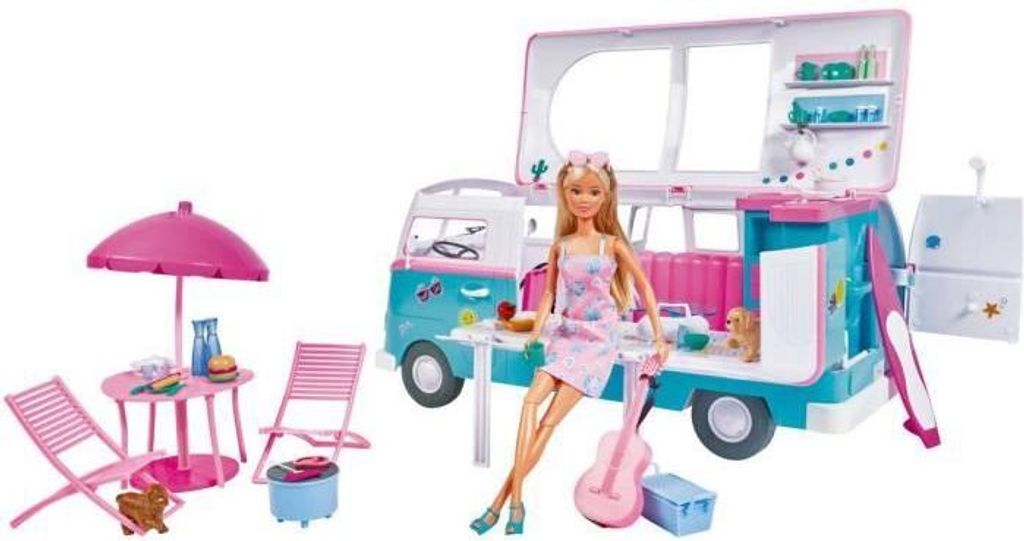 Steffi Love Puppe, Campingwagen zum Öffnen, 29cm Puppe, 51cm Länge, Mit Zubehör, Ab 3 Jahren