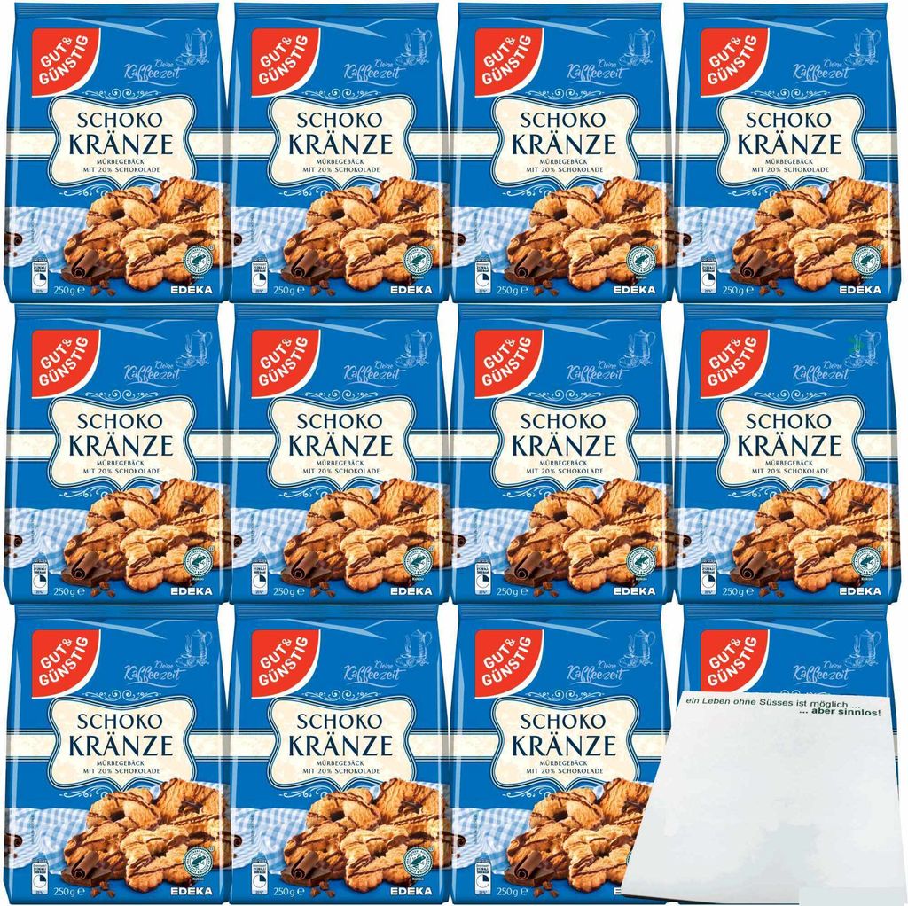 Gut & Günstig Schokokränze Mürbegebäck mit 20 % Schokolade VPE (12x250g Packung) + usy Block