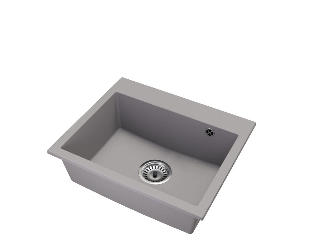 Granitspüle Einbecken EXCLUSIVE 55 – Grau – Ablaufgarnitur Chrom