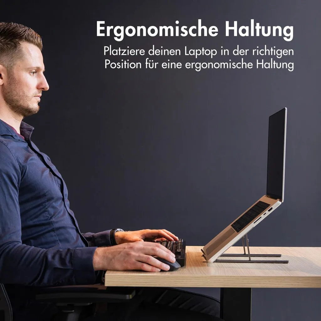 Supporto Laptop Accezz Alluminio Grigio: Stand Design Ergonomico Pieghevole - 6