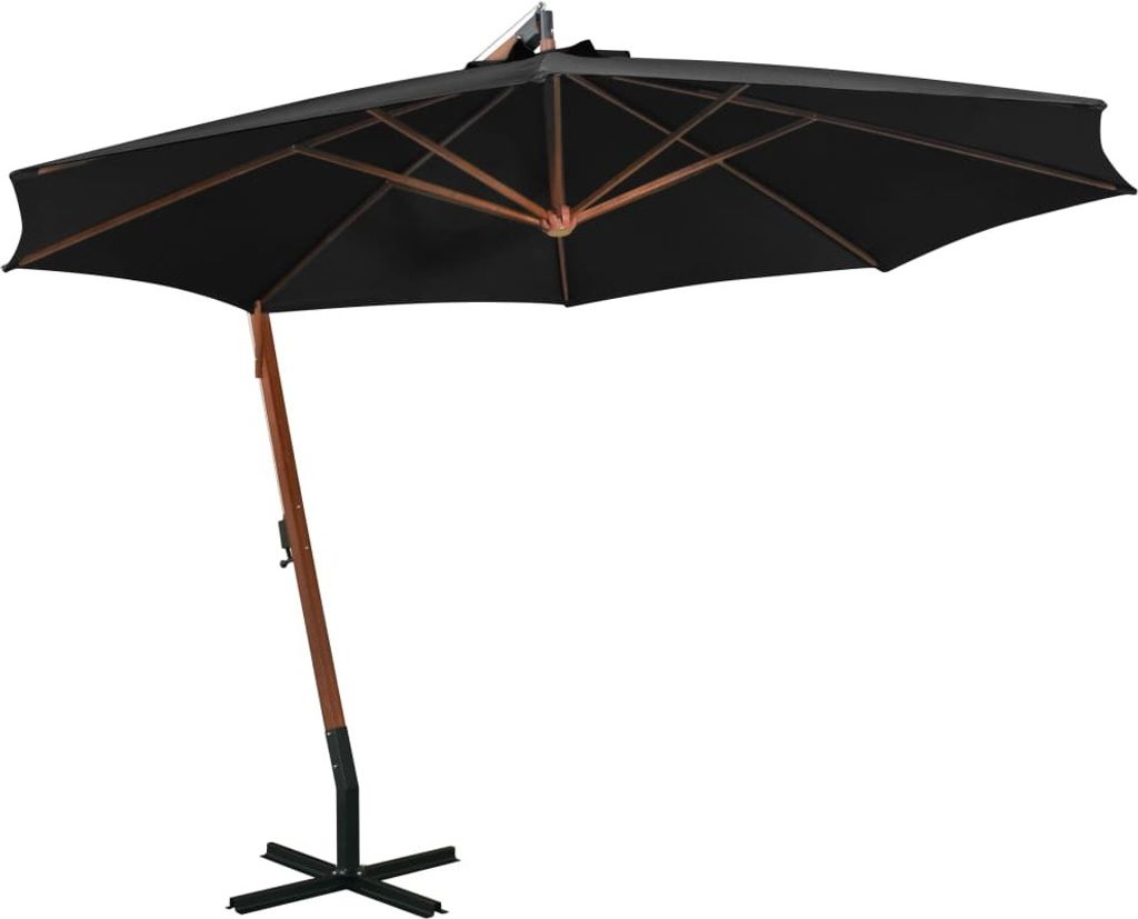The Living Store Ampelschirm mit Mast Schwarz 3,5x2,9 m Massivholz Tanne