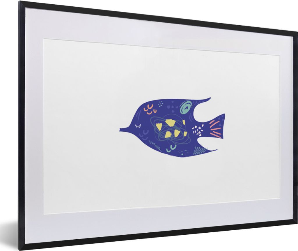 MuchoWow MuchoWow Gerahmtes Poster Fisch - Lila - Pastell 60x40 cm - Poster mit zchwarzem Bilderrahmen - Schlafzimmer - Plakat in Rahmen - Drucken