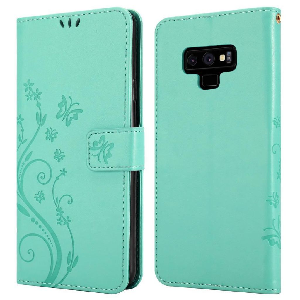Cadorabo Hülle für Samsung Galaxy NOTE 9 Schutz Hülle in Türkis Schutzhülle Handy Hülle Etui Case Blumen Flower