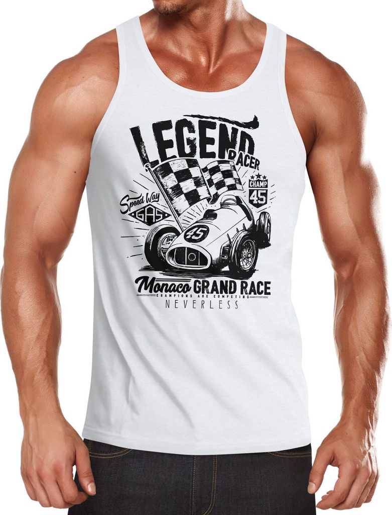 Herren Tank-Top Auto Rennen Legend Racer Hotrod Oldschool Oldtimer Muskelshirt Neverless weiß XXL