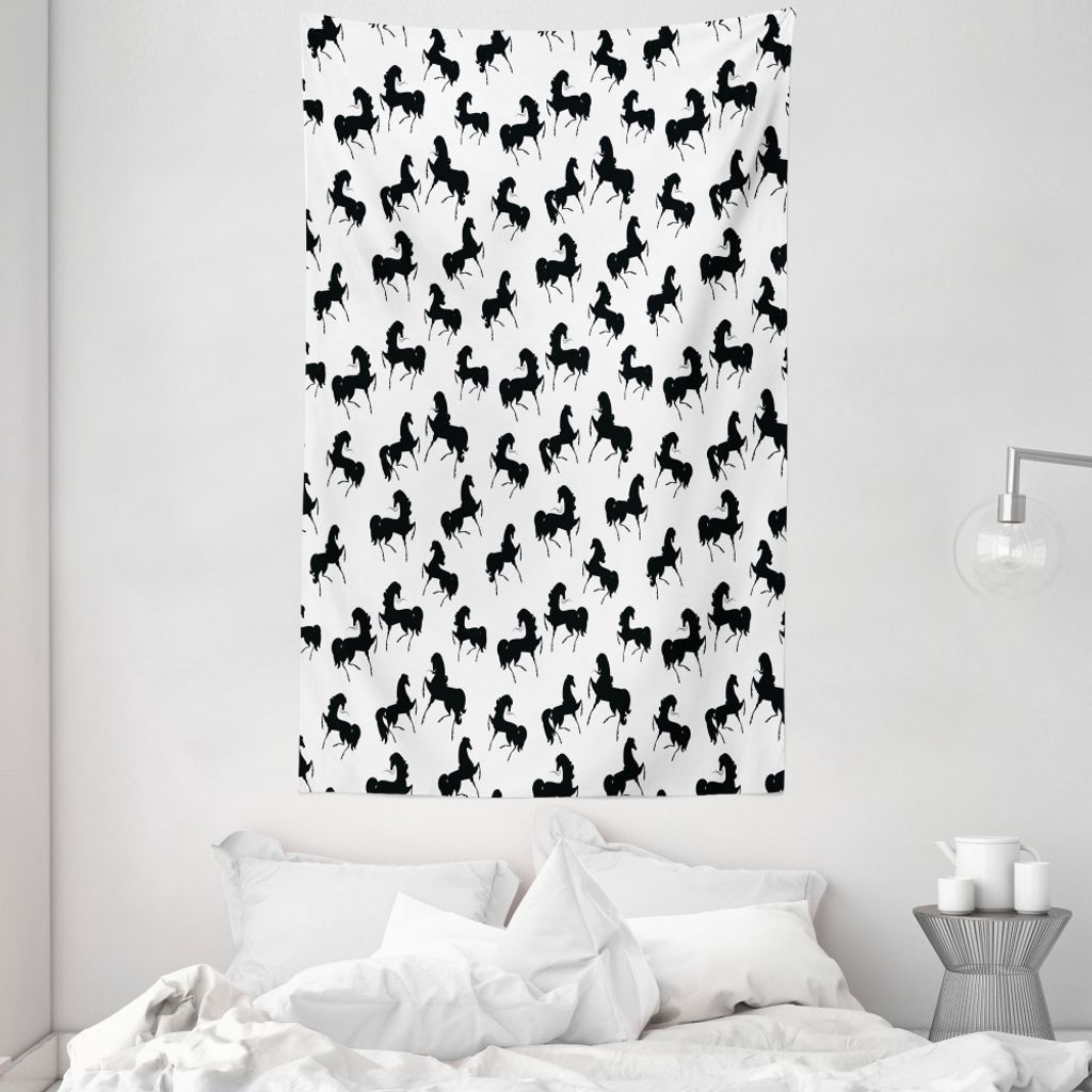 ABAKUHAUS Pferde Wandteppich und Tagesdecke, Monochrome Farm Animal aus Weiches Mikrofaser Stoff Waschbar ohne Verblassen Digitaldruck, 140 x 230 c...