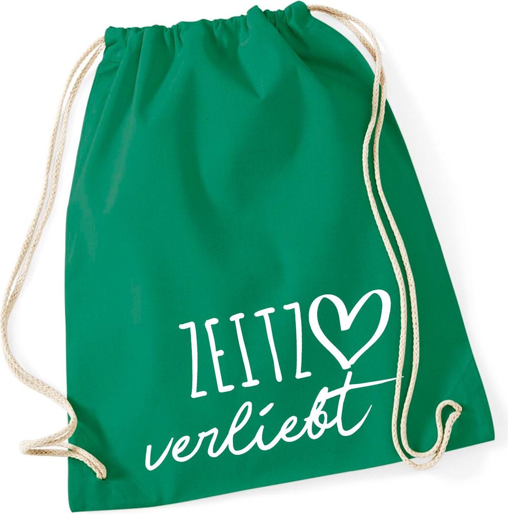 Huuraa Turnbeutel Zeitz verliebt 12 Liter Kelly Green Baumwolle Rucksack Geschenkidee