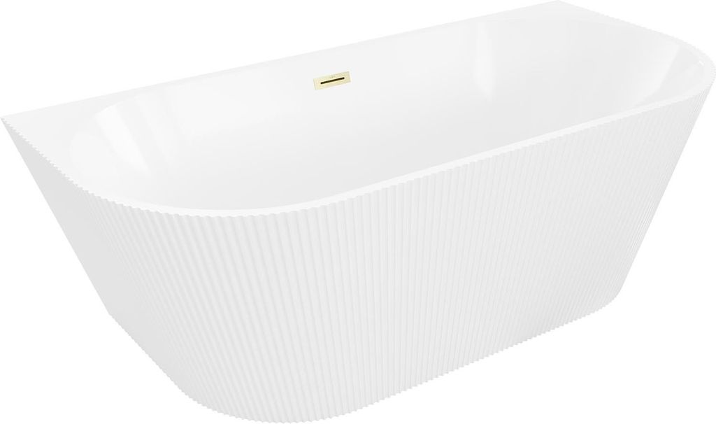 Mexen Oris freistehende, gerillte Wanne an der Wand 150 x 75 cm, weiß, Überlauf gold gebürstet - 52871507500-55
