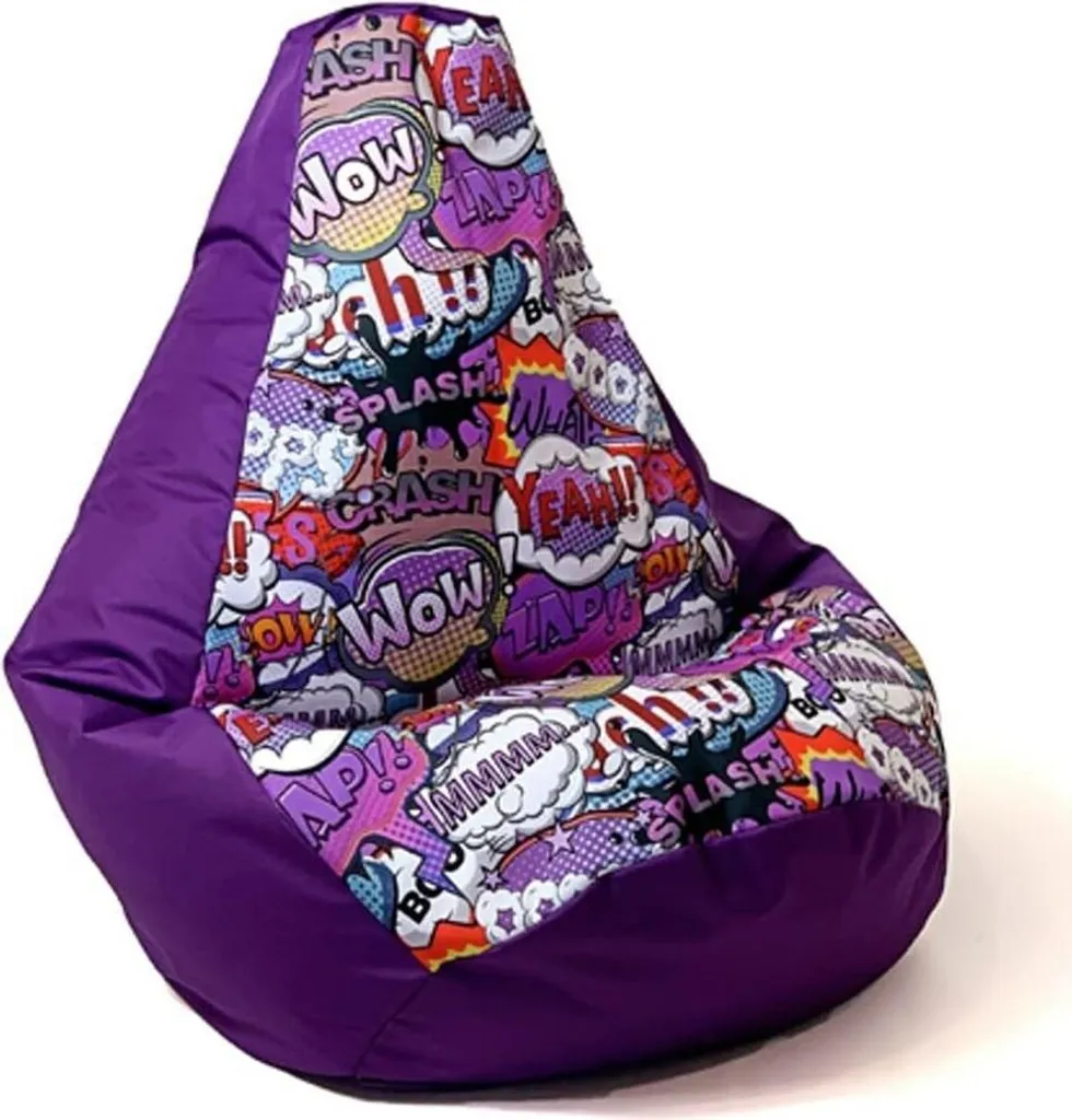 Pouf poire GRUSH Sako Purple-Wow taille L 105x80 cm pour adulte et enfant