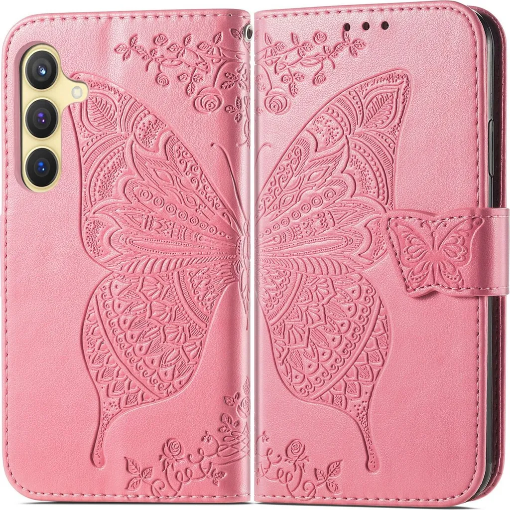 Custodia a Libro per Samsung Galaxy S25 Plus Rosa Farfalla 3D