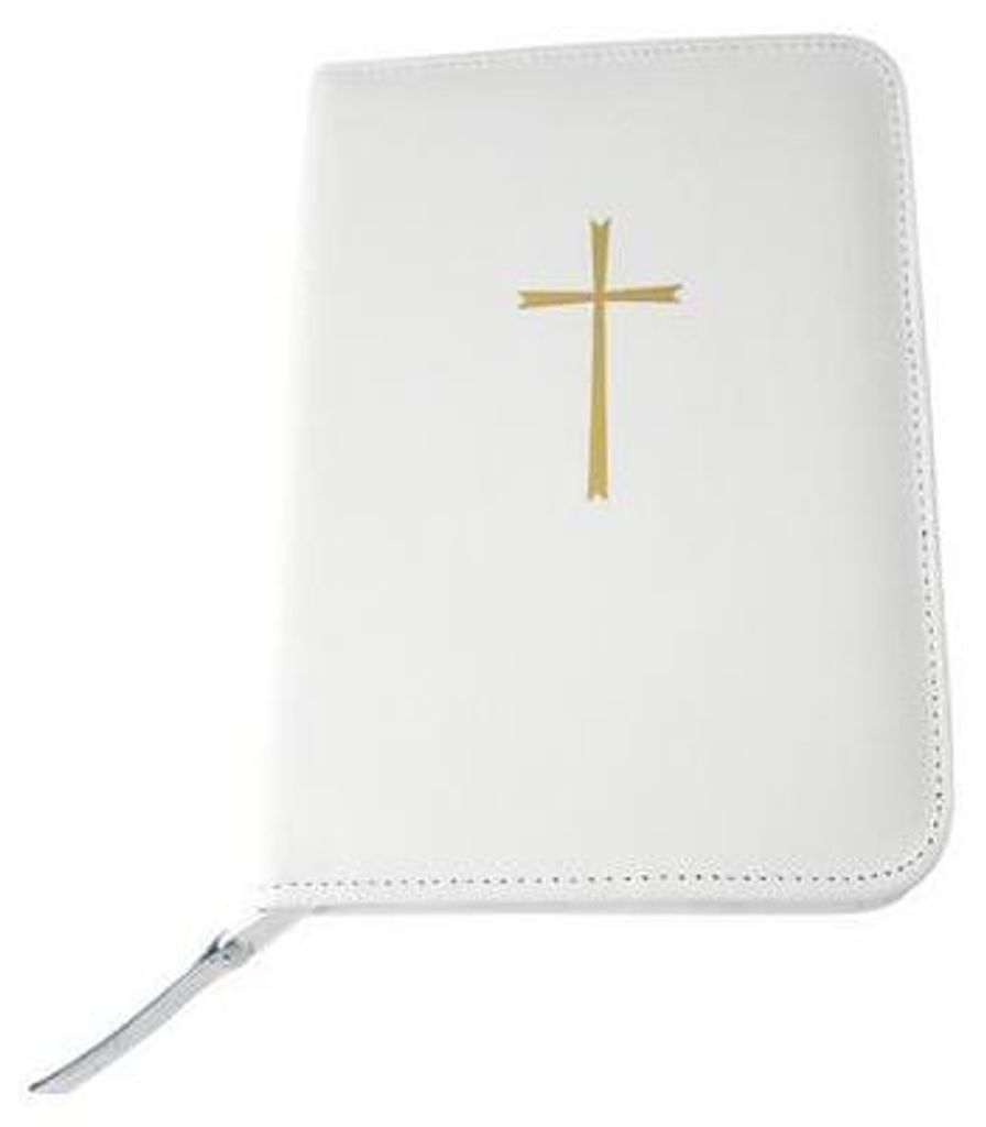Gotteslobhülle Weiß mit Kreuz gold Leder Produktbild 