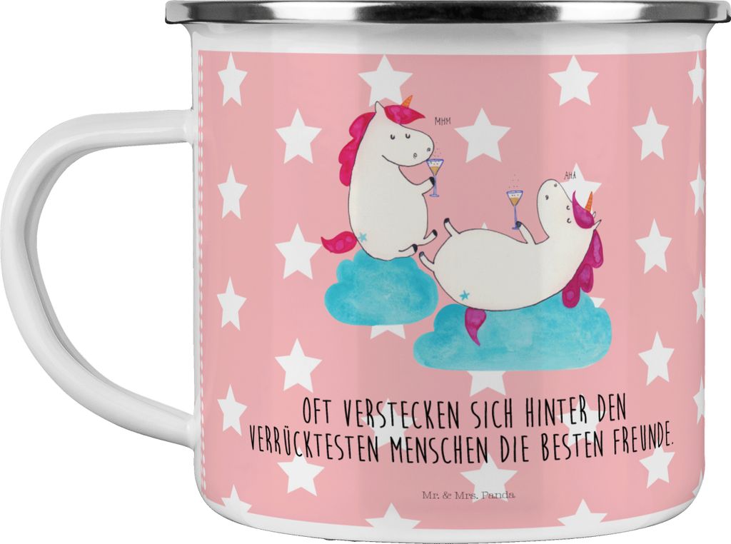Mr. & Mrs. Panda Emaille Tasse Einhorn Sekt - Rot Pastell - Geschenk, Einhörner, BFF, Unicorn, Teetasse, Blechtasse, becher, Pott, Beste, Freundin...