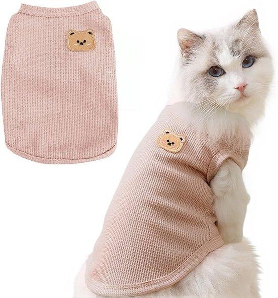 Hunde-Kleidung - Katzenweste - Für kleine Hunde - Weste - Waffelstruktur - Kat & Hund T-Shirt - Mittel - Rosa