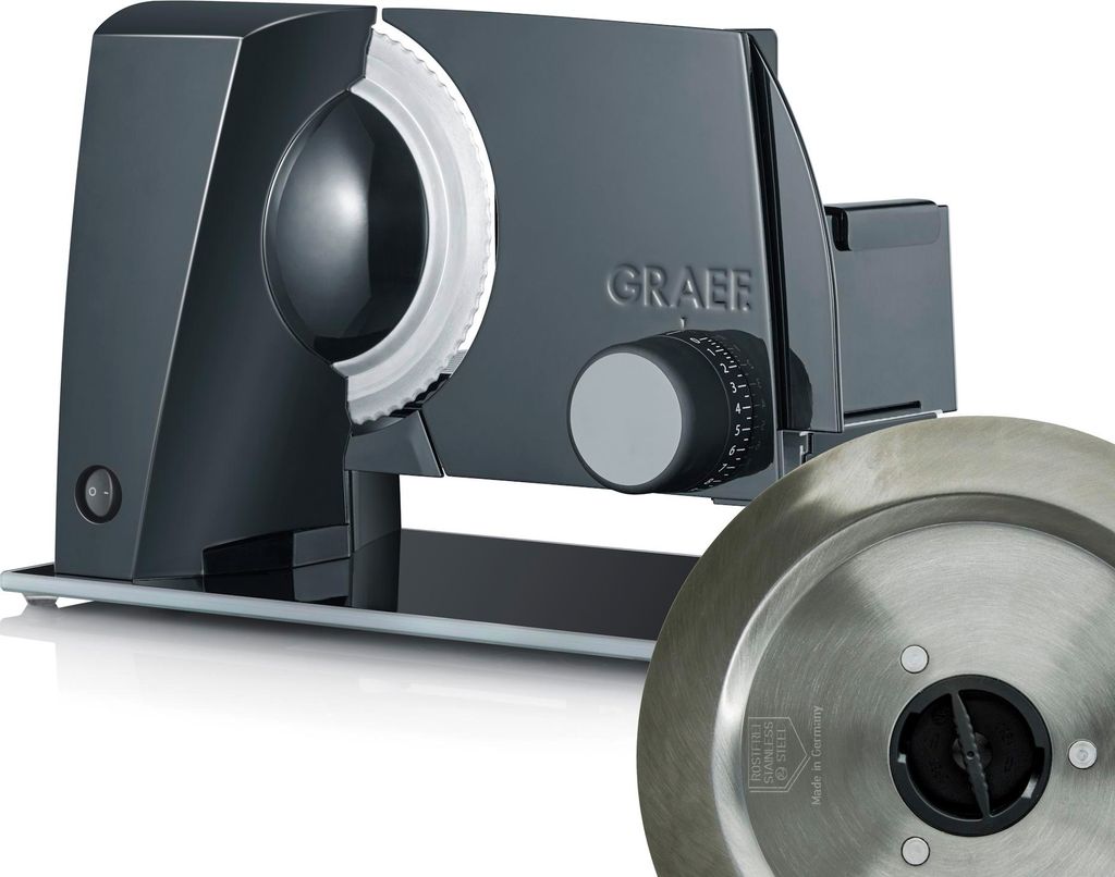 A Graef S12022 Allesschneider slicer and its blade are shown against a white background.
