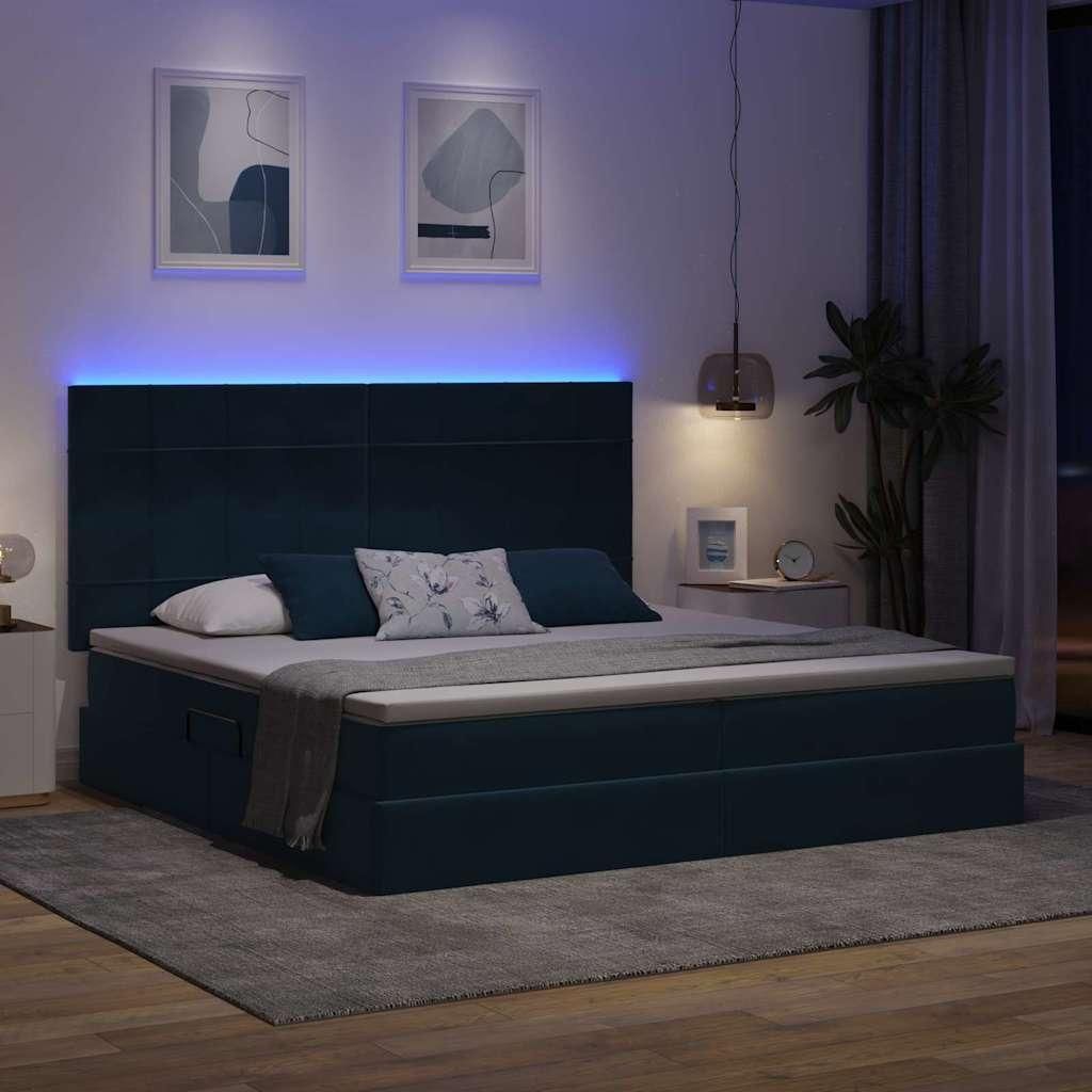 vidaXL Bett mit Stauraum und LED mit LED Dunkelblau 200 x 200 cm Samt