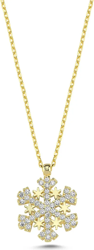 Collier argent 925 flocon neige doré anti-ternissement et hypoallergénique