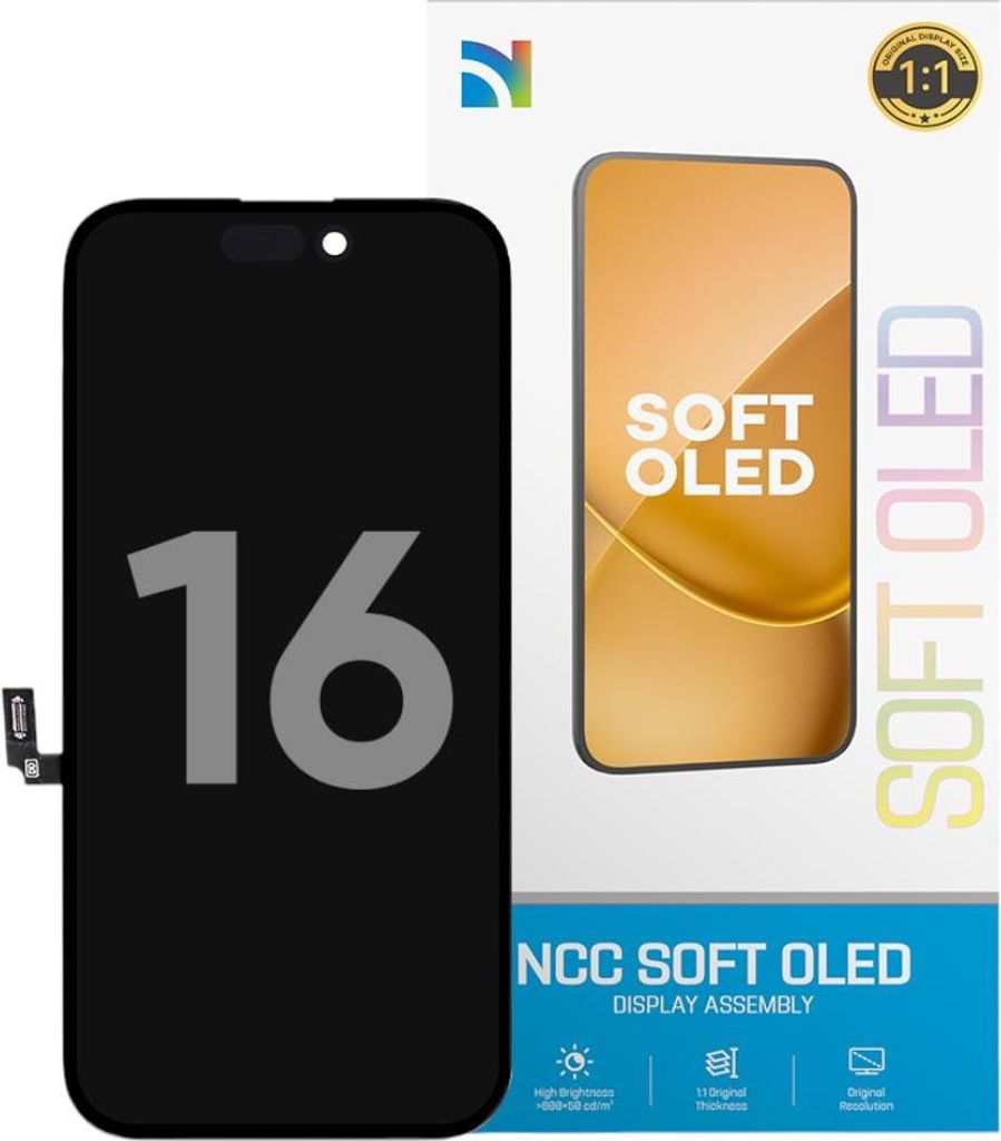 Kompatibel NCC Soft OLED Display Touchscreen Bildschirm (mit IC Ersatz) Schwarz für Apple iPhone 16 A3287, A3081 & Werkzeug