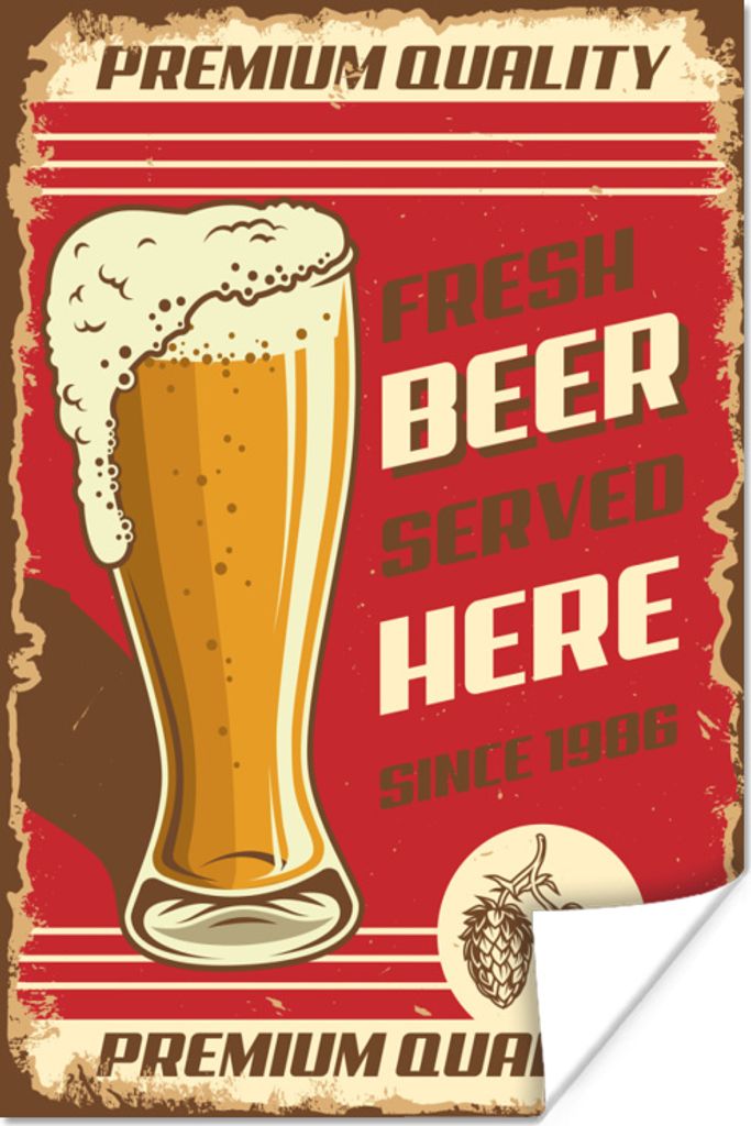 MuchoWow Poster Weinlese - Zitate - 'Hier wird seit 1986 frisches Bier in Spitzenqualität serviert' - Sprichwörter 120x180 cm - Kunstposter
