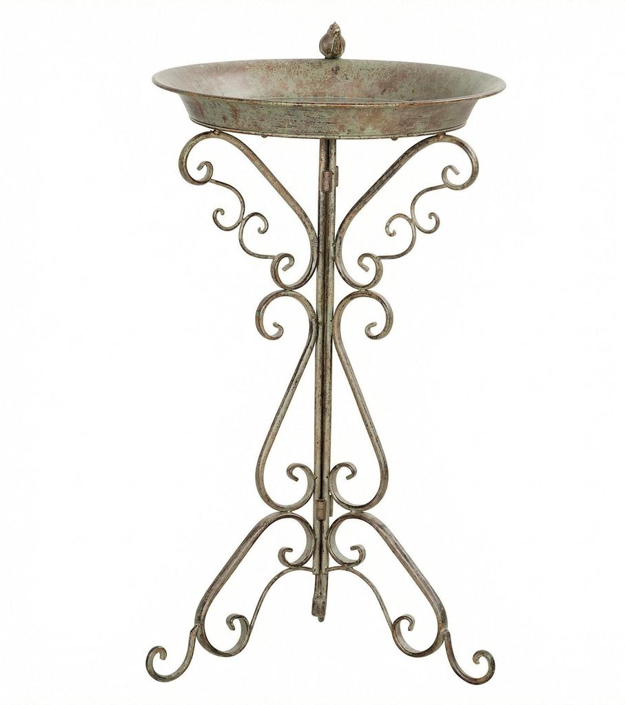 Vogelbad aus Metall, Vintage-Grün, 75 cm hoch, rostbeständig