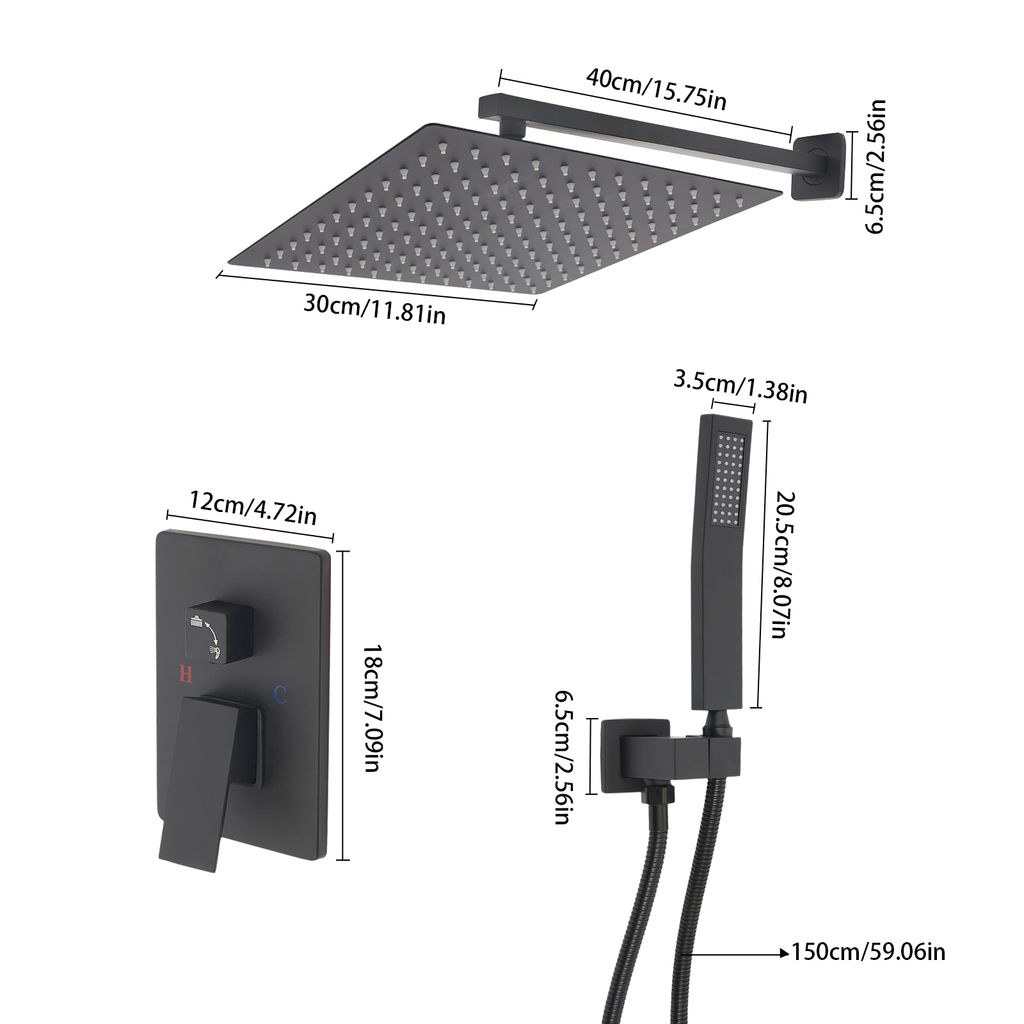 Unterputz Duschsystem mit Handbrause Bad Regendusche 30cm Produktbild 2
