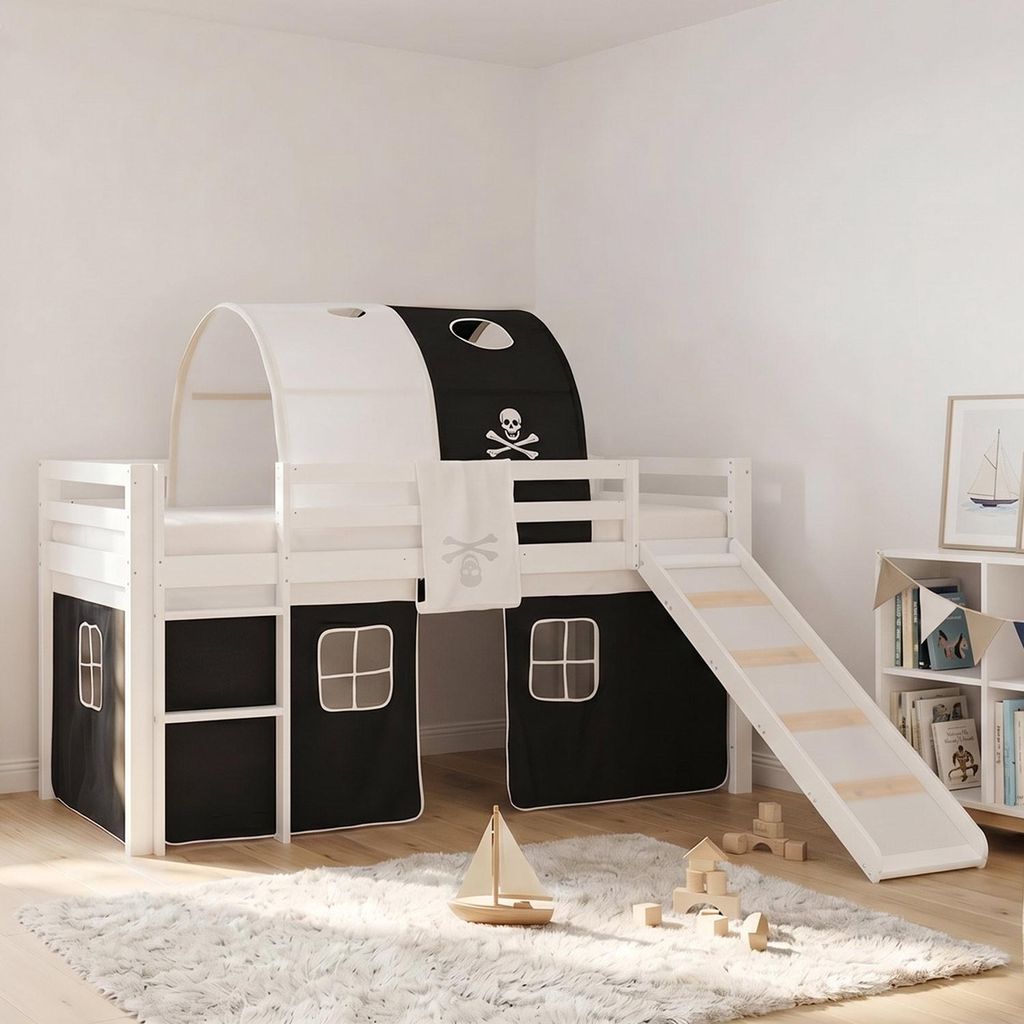 Homestyle4u Hochbett 90x200 mit Rutsche Lattenrost Vorhang Produktbild 