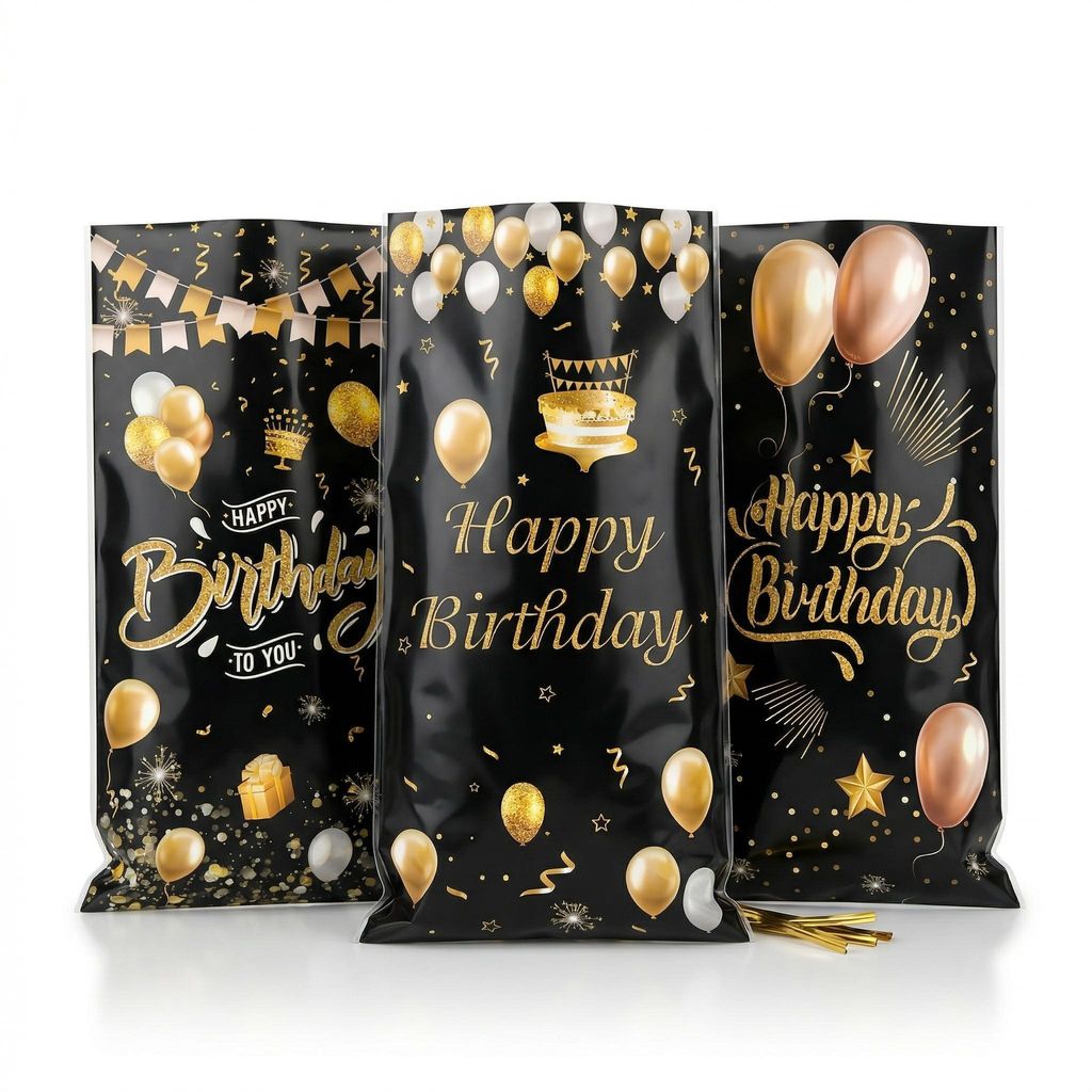Happy Birthday Geschenktüten - 50 Party-Tüten, wiederverwendbare Geschenkbeutel für Geburtstag, Goodie Bags, Kindergeburtstag, Mitgebsel & Partys