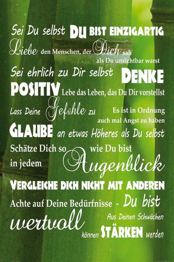 Inspiration Kunstdruck Bild - Du Bist Einzigartig, Bambus (180 x 120 cm)