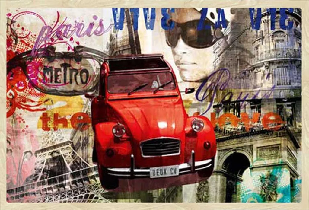 Cornice Shinsuke Maxi Quercia con Poster Citroën 2CV Parigi 61x91,5