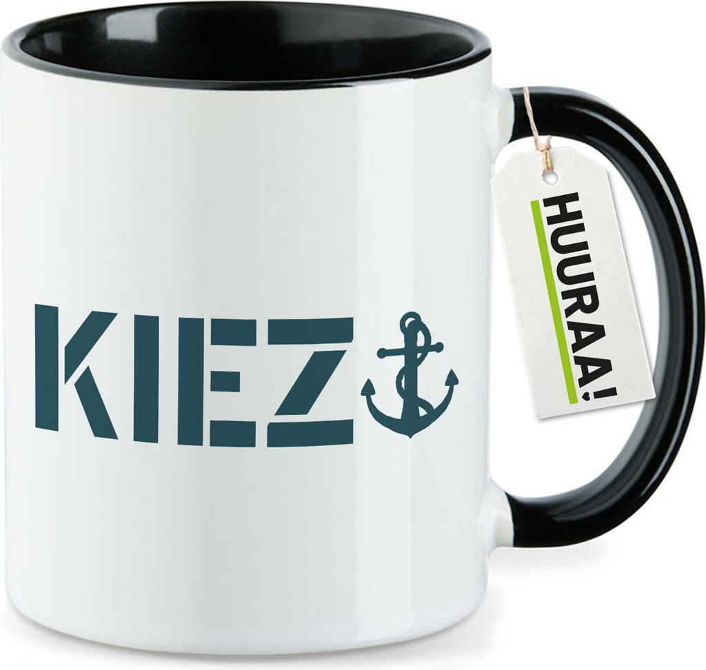 Huuraa Kaffeetasse Kiez Anker 330ml Schwarz Keramik Kaffeebecher Geschenkidee
