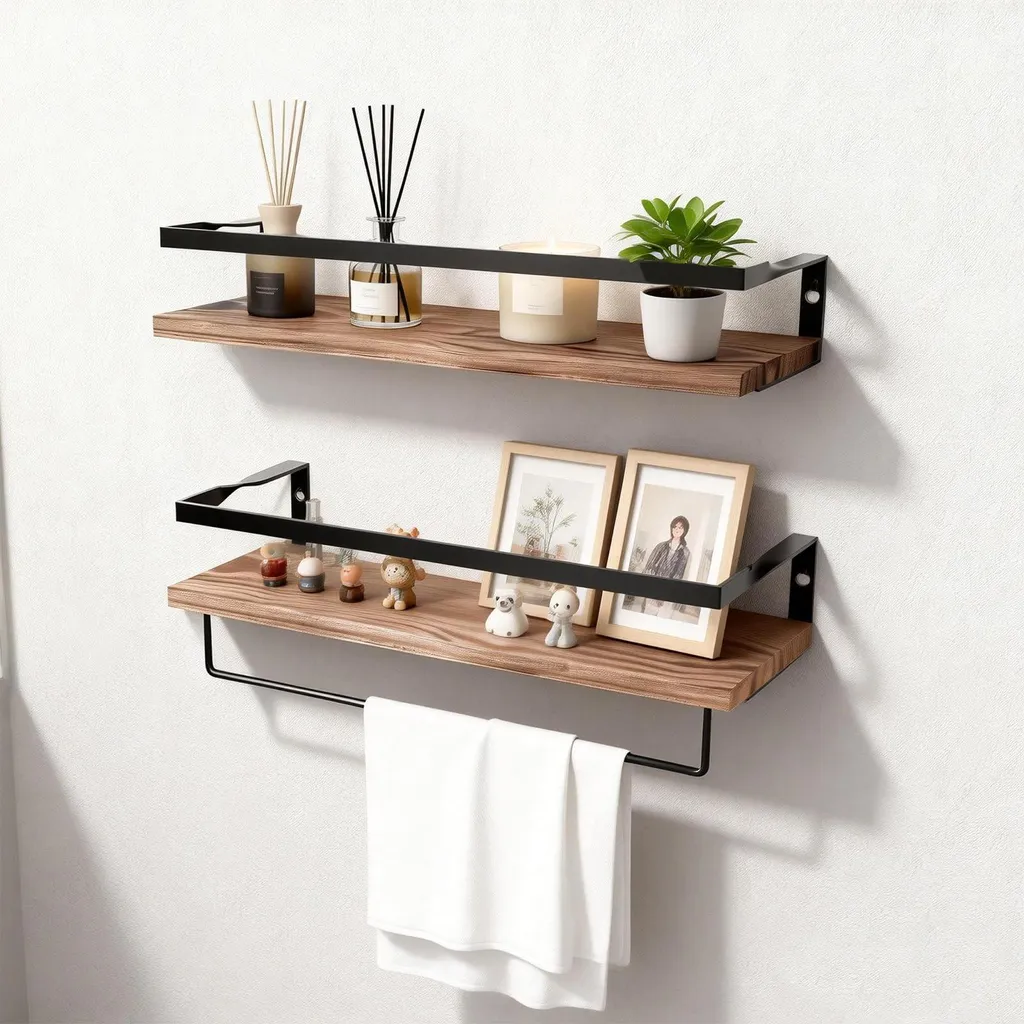 Petite Étagère Murale Industrielle Bois et Métal Noir - Design 40 cm