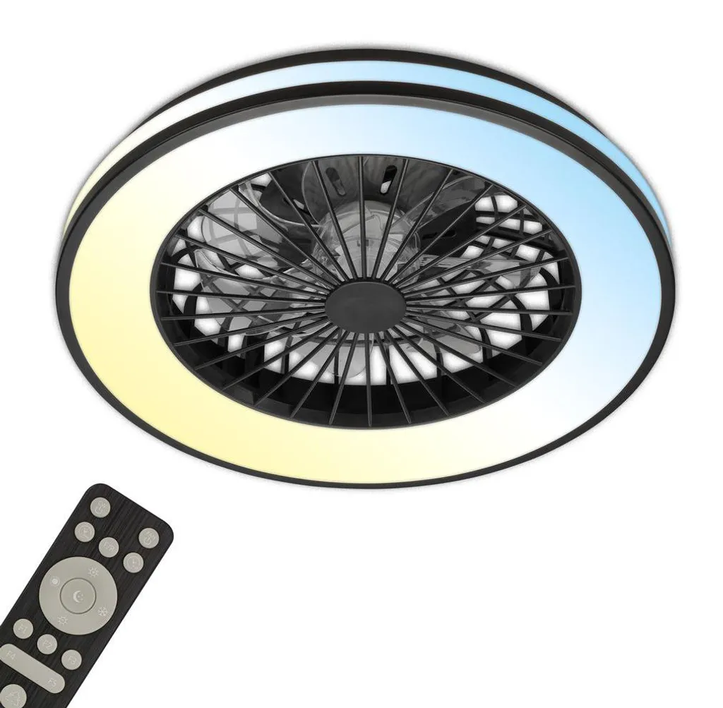 Plafonnier ventilateur moderne noir avec lumière réglable et 5 vitesses