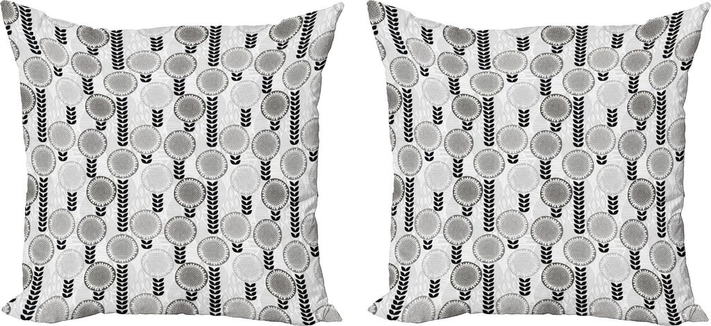 ABAKUHAUS Blume Kissenbezug Set (2Stück), Greyscale-Frühlings-Blüte mit abstrakter Laub-Schattenbild-Gekritzel-Natur, 40 x 40 cm, Grau Hellgrau ...