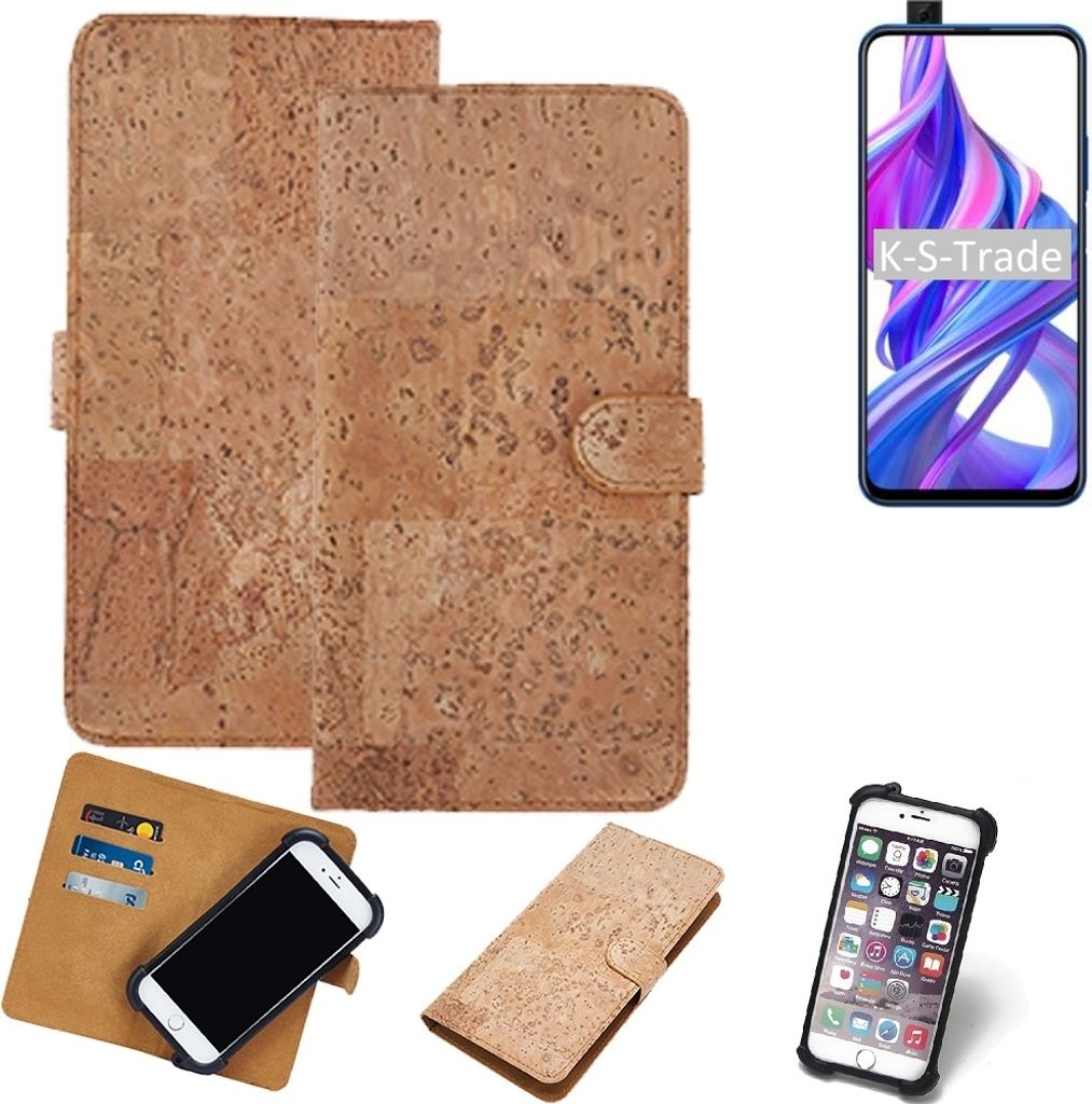 K-S-Trade Hülle kompatibel mit Huawei Honor 9X Kork Handyhülle Cover Schutzhülle TPU Case Bumper in Hellbraun, (1x)