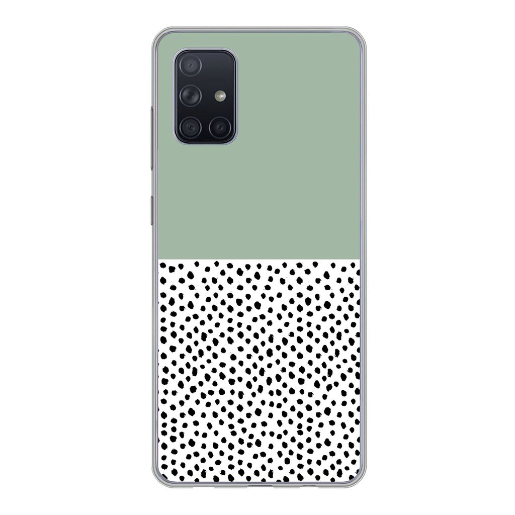 MuchoWow Handyhülle Schutzhülle Hülle für Samsung Galaxy A51 Polka dots - Grün - Schwarz Silikon Softcase Handy Hülle - Schutzabdeckung