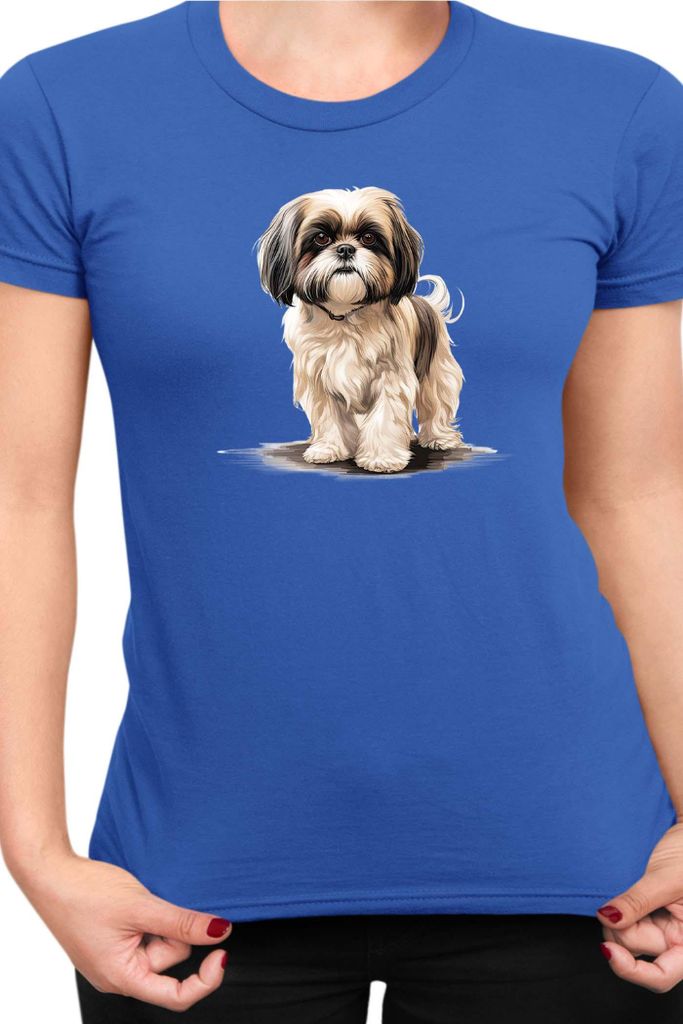 Damen T-Shirt Dogs Breeds Shih Tzu Dog Breed 005, Lady 2XL / Blau